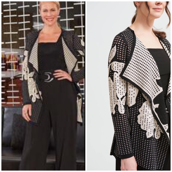 🎉HP🎉NWT🌸Gorgeous Shimmer Black and Cream Patter Long Knit Jacket - Picture 11 of 16